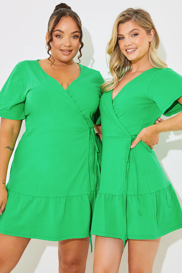 Short Sleeve Wrap Swing Dress